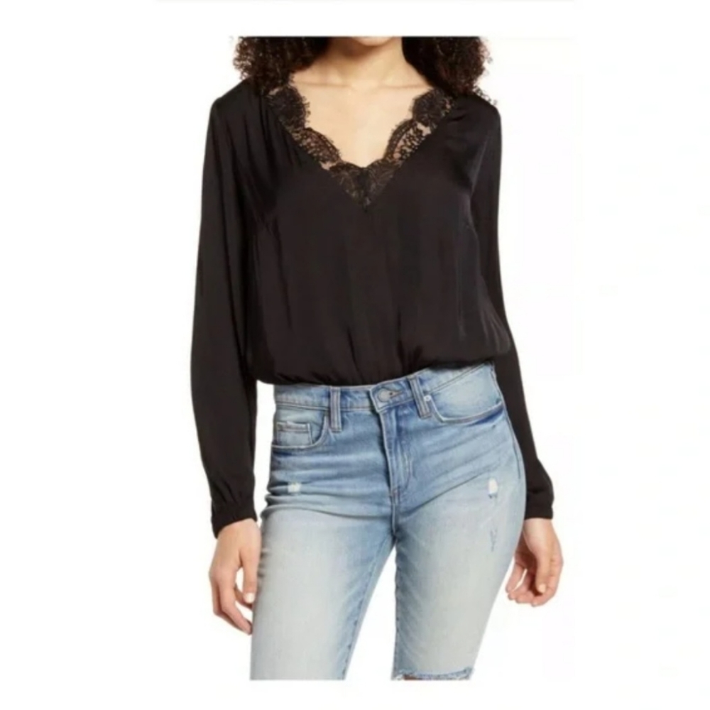 Socialite Lace Trim Satin Bodysuit